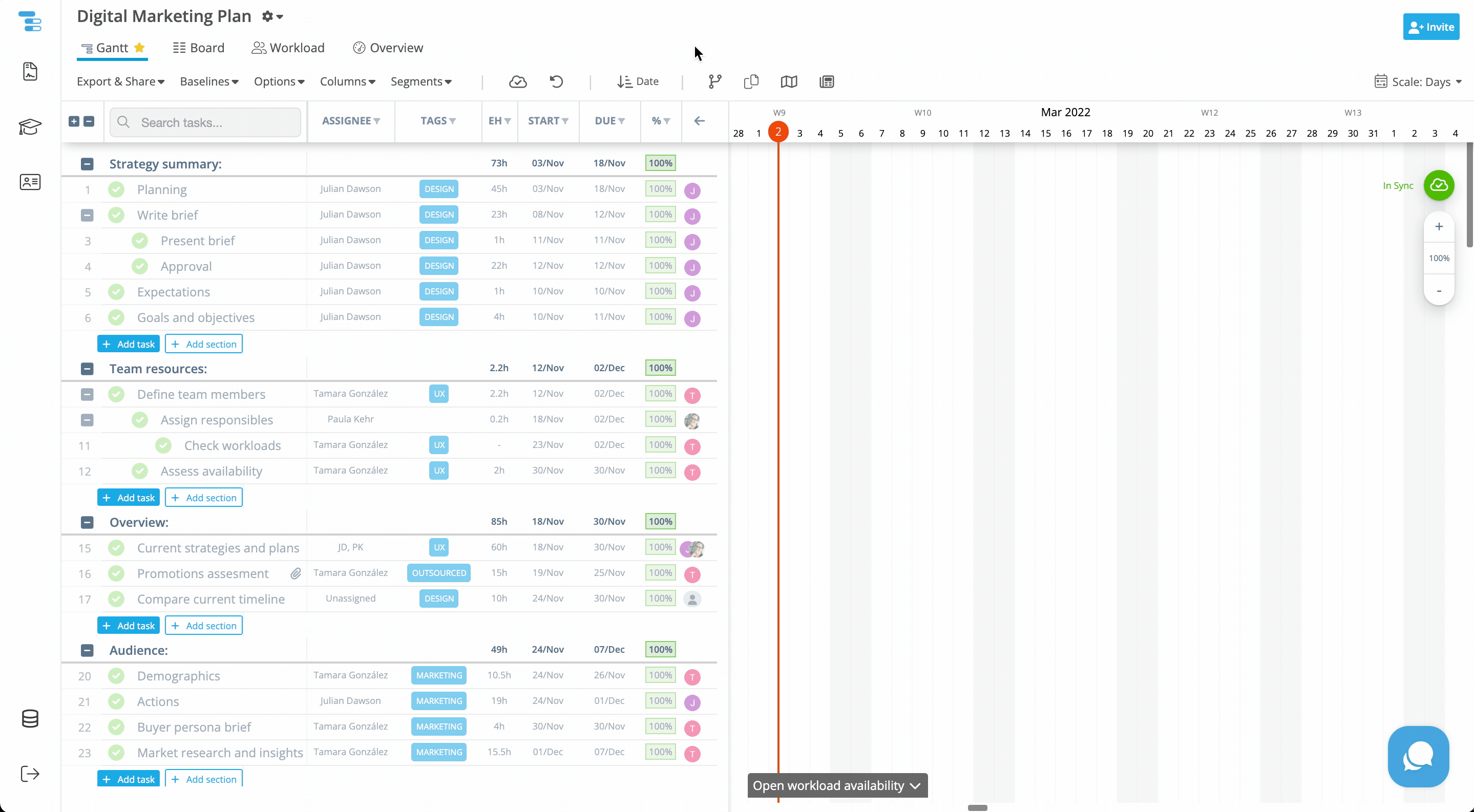 User applying filters to a Gantt chart and saving the filtered view as a Segment in Instagantt project management tool.